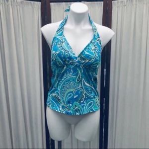 Lands End Blue Paisley Halter Tankini Swim Top